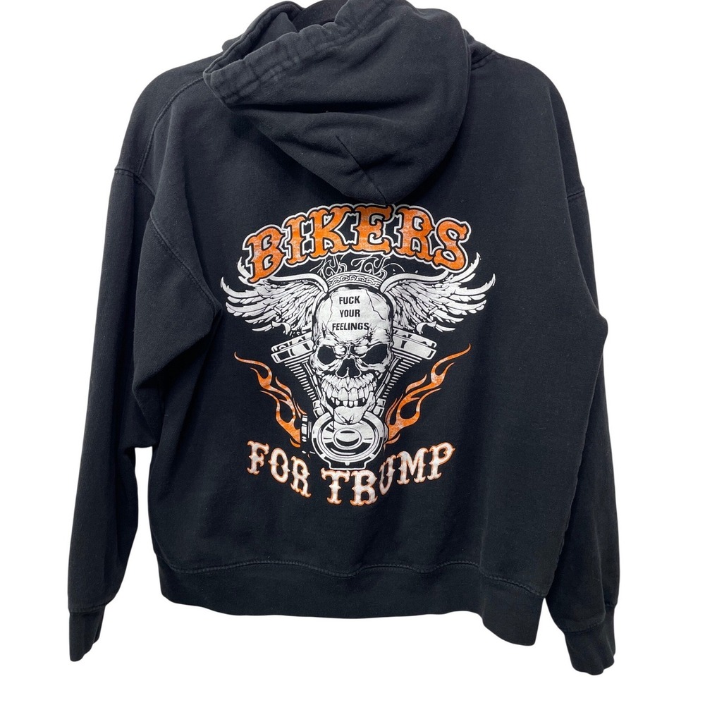 Bikers for Trump Black Hoodie Skull Motorcycle Sweatshirt F Your Feelings Size M